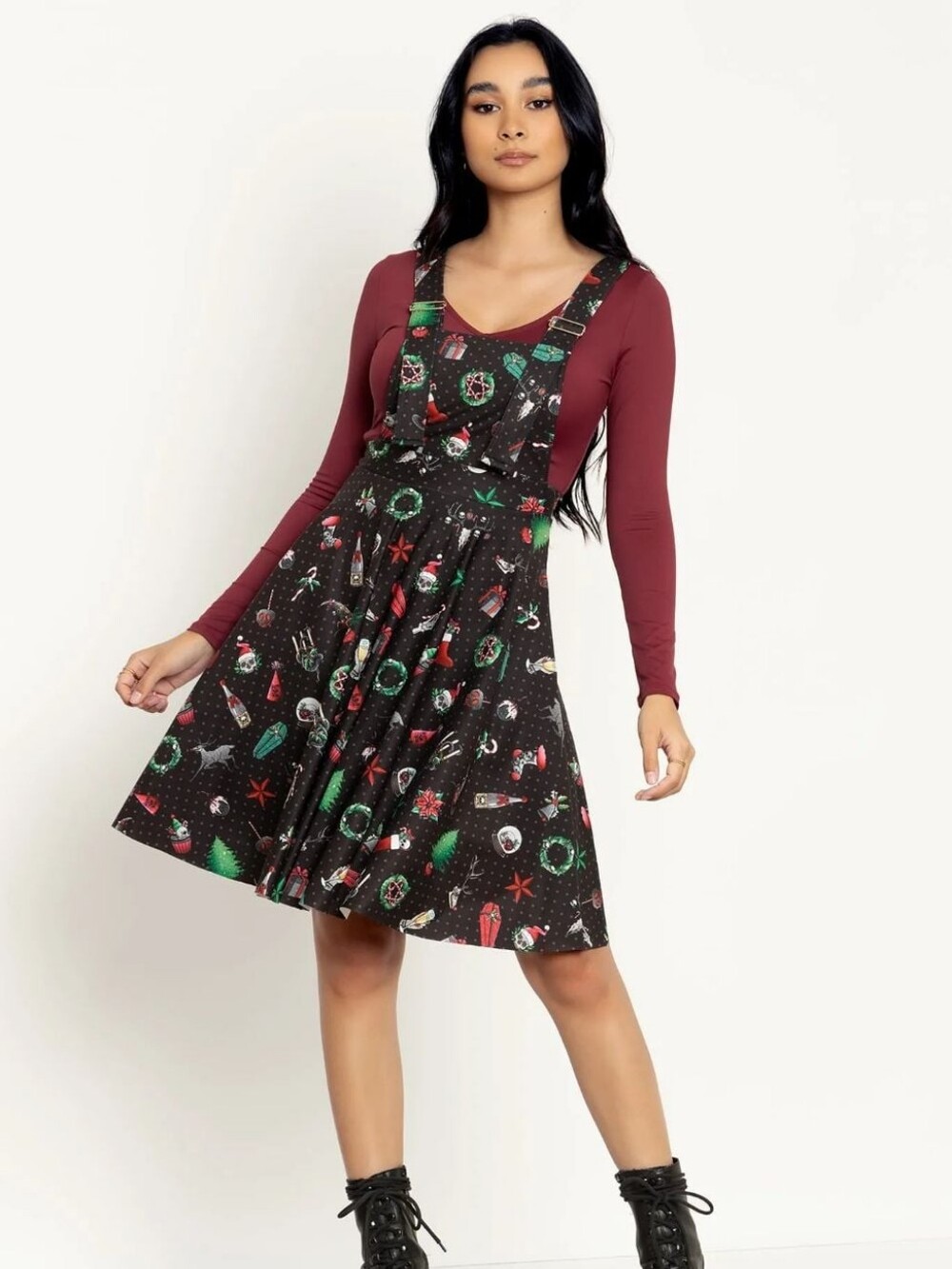 BlackMilk I'm Dreaming Of a Dark Christmas Longline Apron Dress